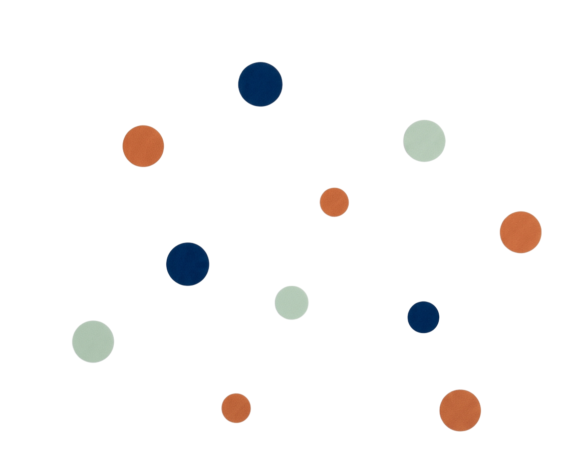 Illustration : plusieurs points de couleur répartis autour de la page