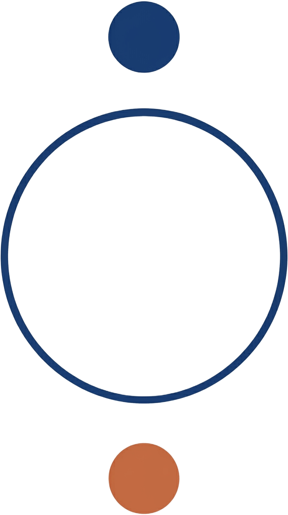 Illustration : un cercle bleu marine entre deux points colorés